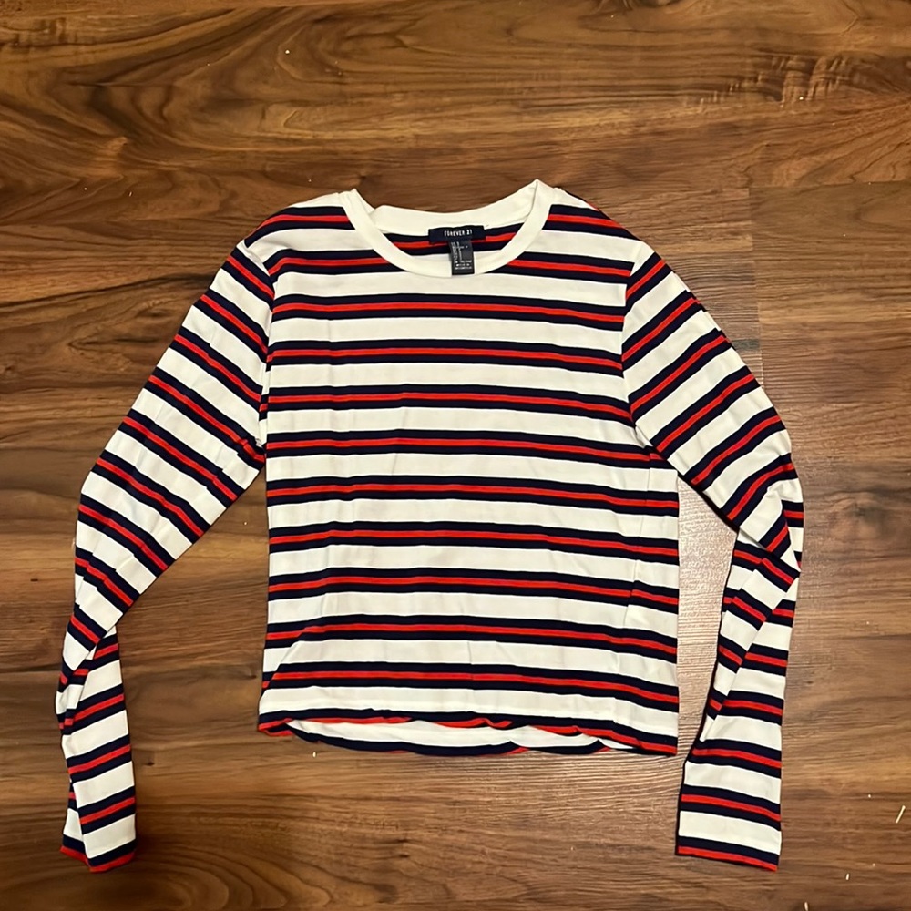 Red White and Blue striped long sleeved shirt